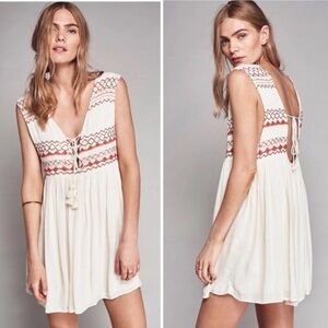 Free People XS Lace Babydoll Dress Boho Embroidered Open Back Festival Mini